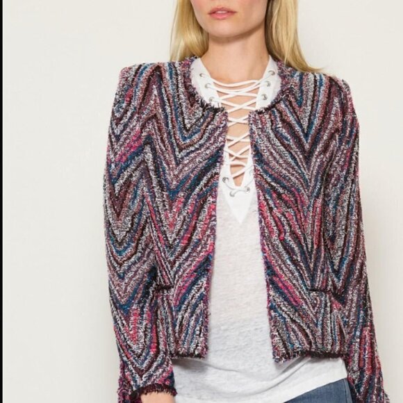 IRO Weird Tweed Fringed Rainbow Multicolor Open Knit Blazer Jacket FR36/US4 - Picture 2 of 12